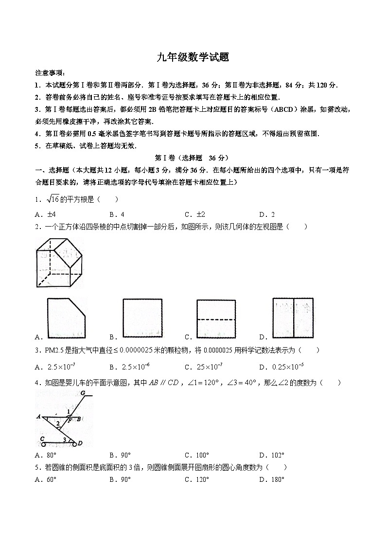 山东省日照市五莲县2024届九年级下学期期中考试数学试卷(含答案)第1页