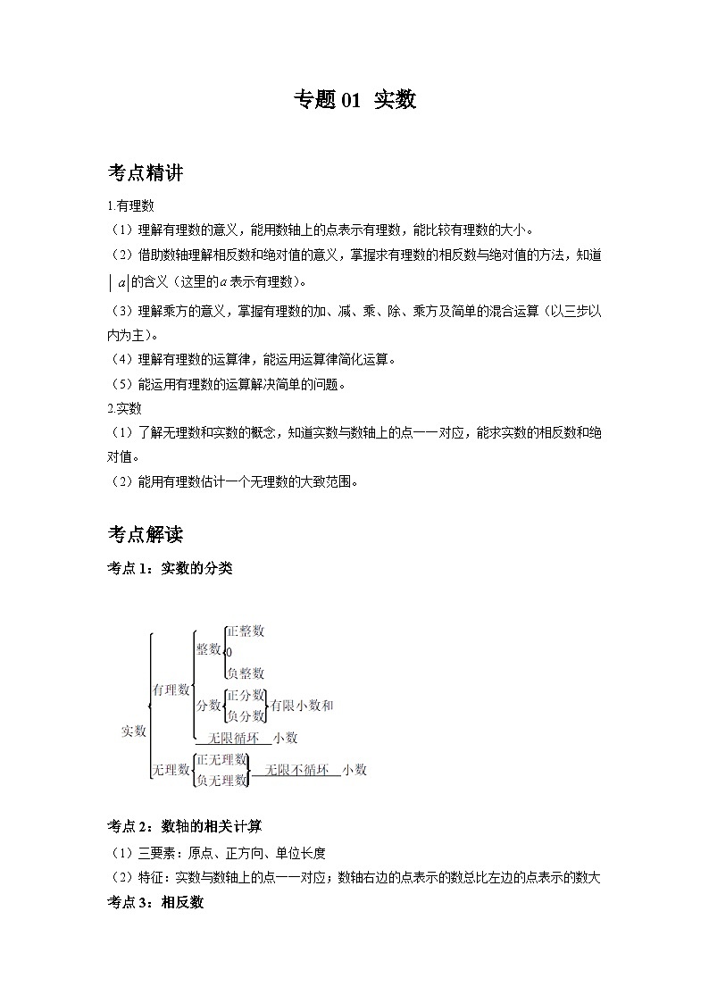 初中数学中考二轮复习考点精讲精练专题01 实数(含答案)第1页
