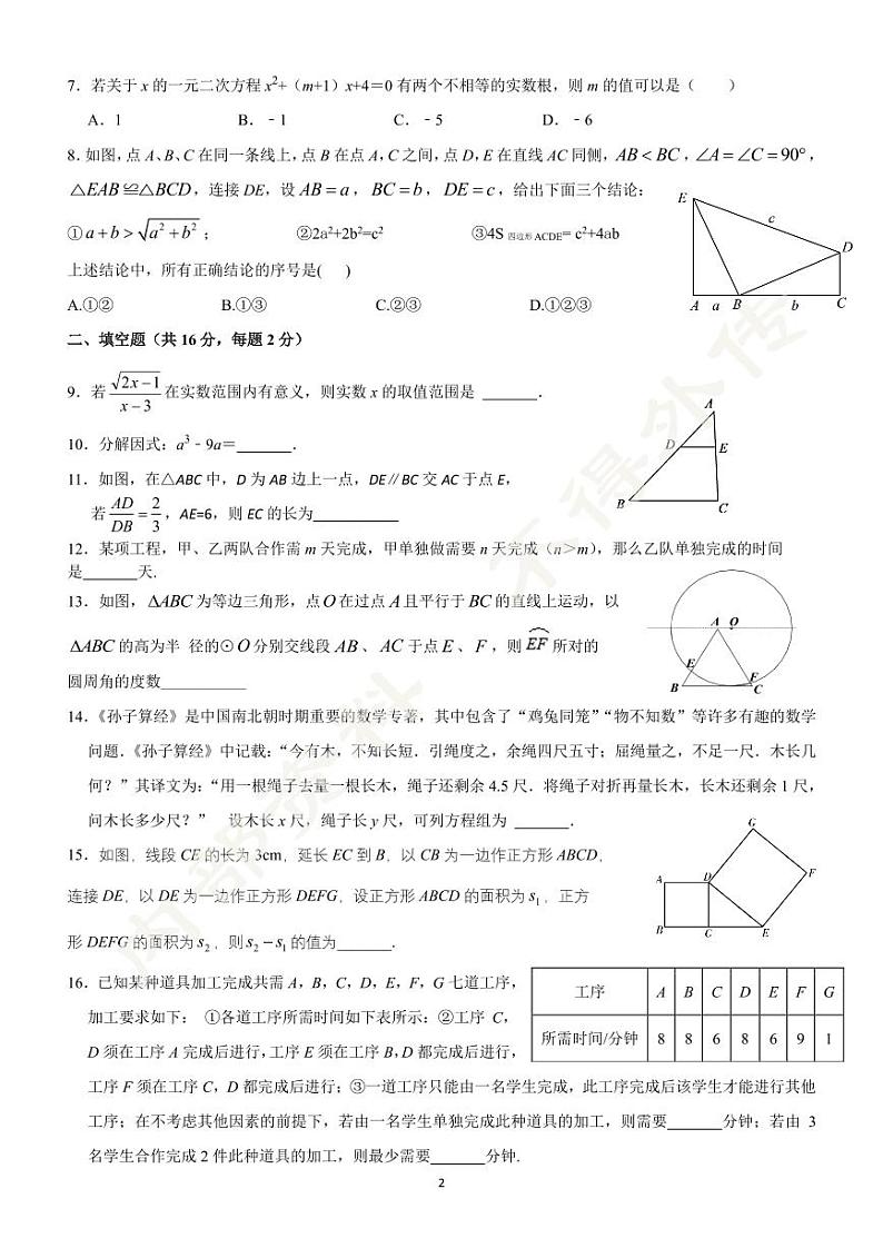 2024年北京市中考三模数学试题第2页