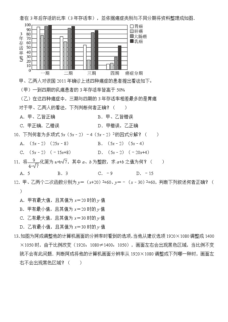 2024年台湾省中考数学试卷  含答案第3页