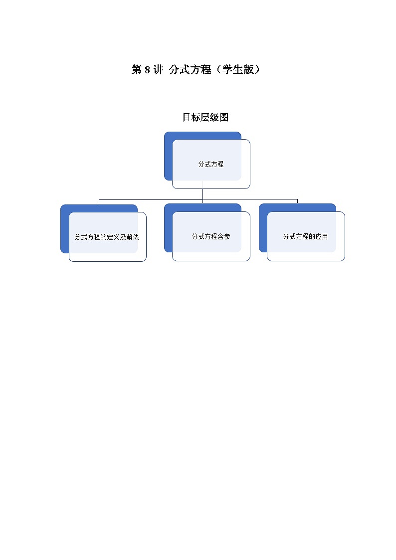 2023-2024学年北师版八年级数学寒假专题基础作业 第8节分式方程（含答案）01