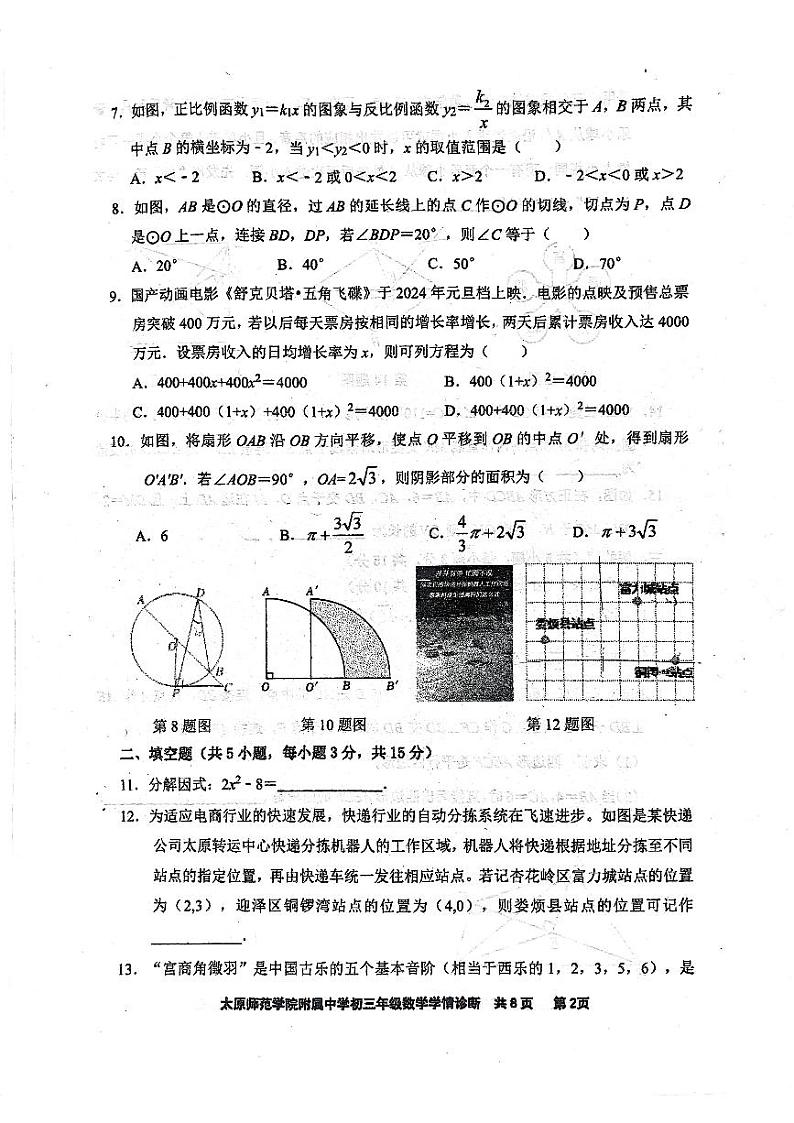 2024年山西省太原市迎泽区太原师范学院附属中学中考三模数学试题02