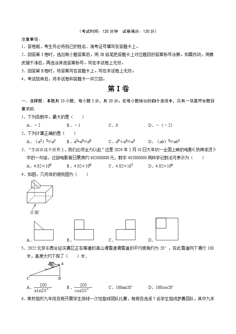 2024年中考数学临考押题卷01（浙江卷）（考试版）第1页