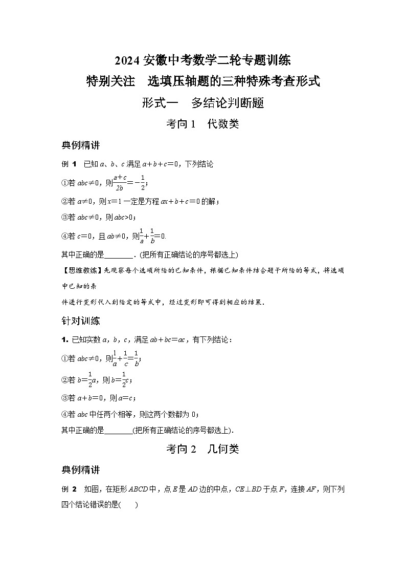 2024安徽中考数学二轮专题训练 特别关注  选填压轴题的三种特殊考查形式 (含答案)第1页