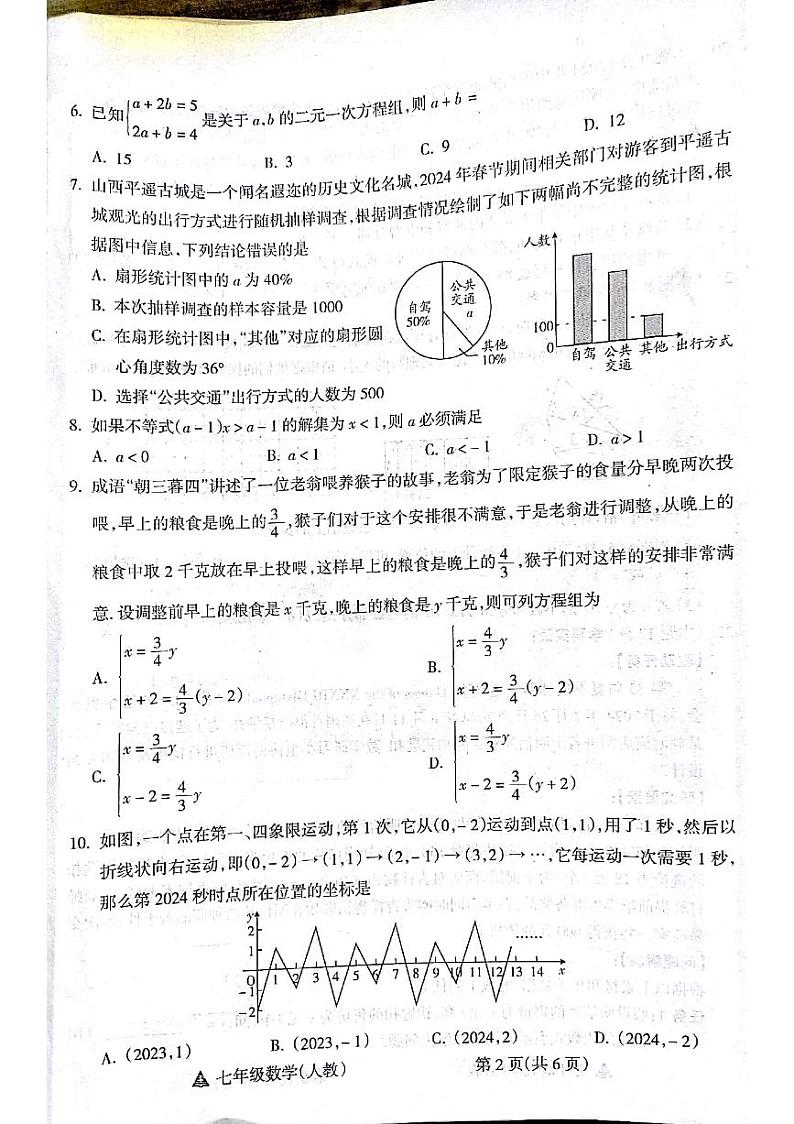 山西省吕梁市汾阳市海洪初级中学校2023-2024学年七年级下学期6月期末数学试题第2页