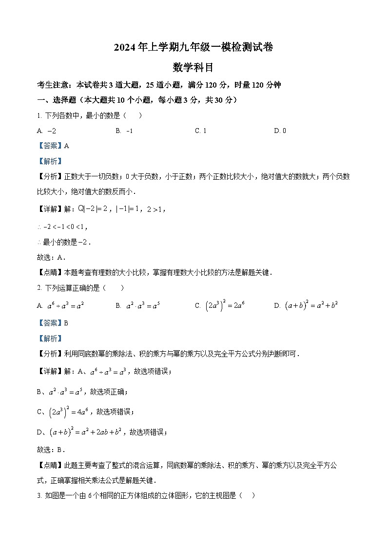 2024年湖南省长沙市雅礼教育集团中考一模数学试题解析版01