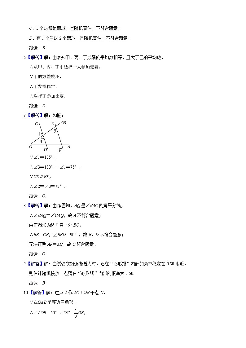 2024年湖南省长沙市雨花区中考适应性考试数学试题(一)答案02