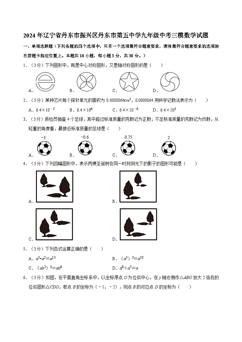 2024年辽宁省丹东市第五中学九年级中考三模数学试题第1页