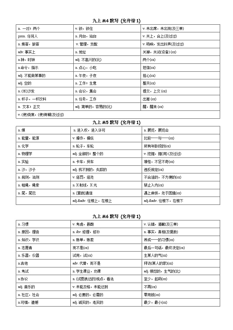 外研版初中英语九上9A单词默写练习乱序-期末复习版02