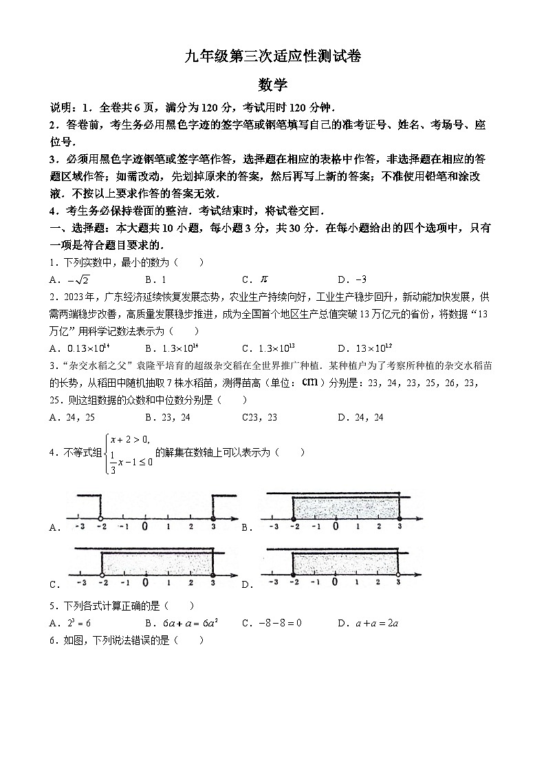 广东省佛山市南海区桂城街道灯湖初级中学2023-2024学年九年级下学期月考数学试题第1页