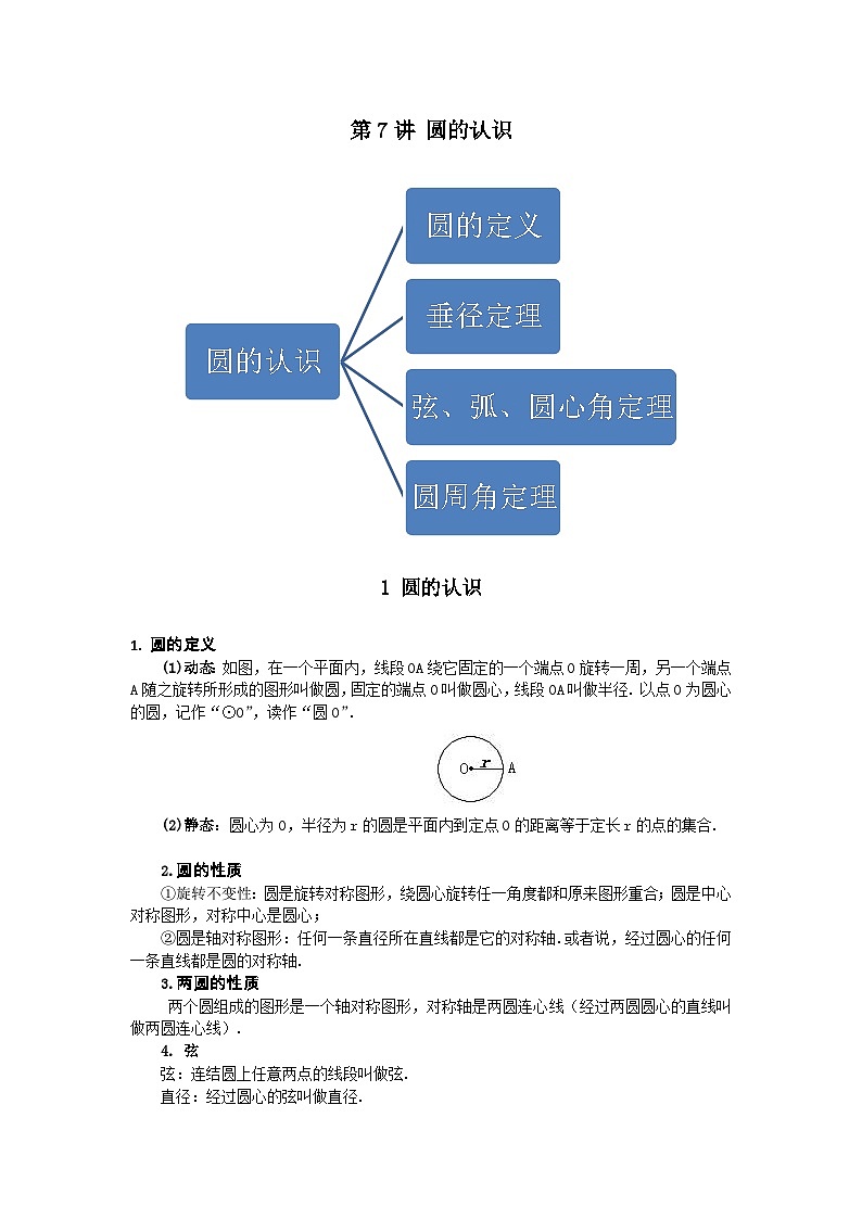 新九年级数学时期讲义第7讲圆的认识-基础班(学生版+解析)第1页