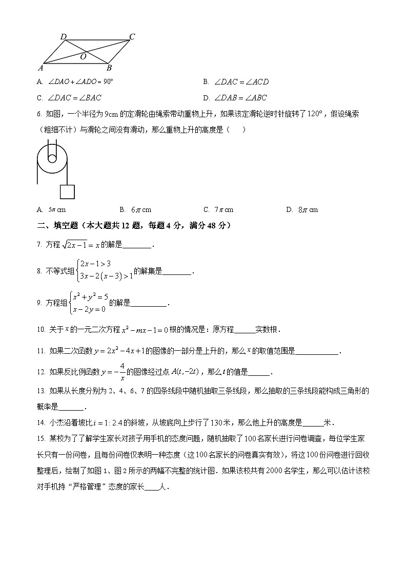 精品解析：2024年上海市徐汇区中考二模数学试题（原卷版）第2页