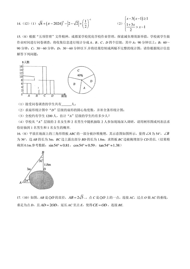 [数学]2024年四川省成都市锦江区师一数学校九年级中考数学模拟试题(无答案)03