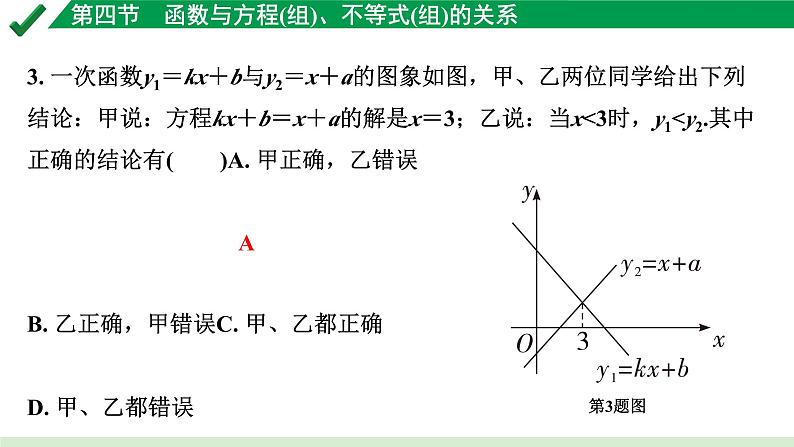 2024成都中考数学第一轮专题复习之第三章 第四节 函数与方程（组）、不等式（组）的关系 练习课件第3页