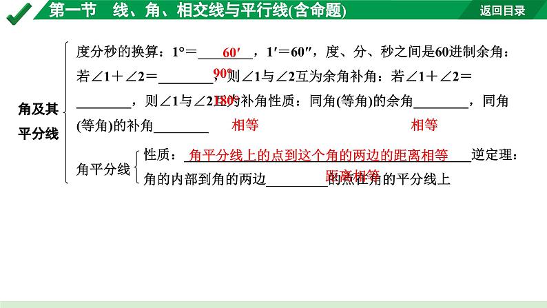 2024成都中考数学第一轮专题复习之第四章  第一节  线、角、相交线与平行线(含命题) 教学课件第6页