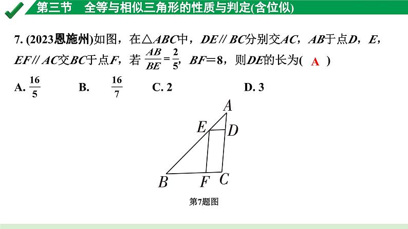 2024成都中考数学第一轮专题复习之第四章 第三节 全等与相似三角形的性质与判定（含位似） 练习课件第7页