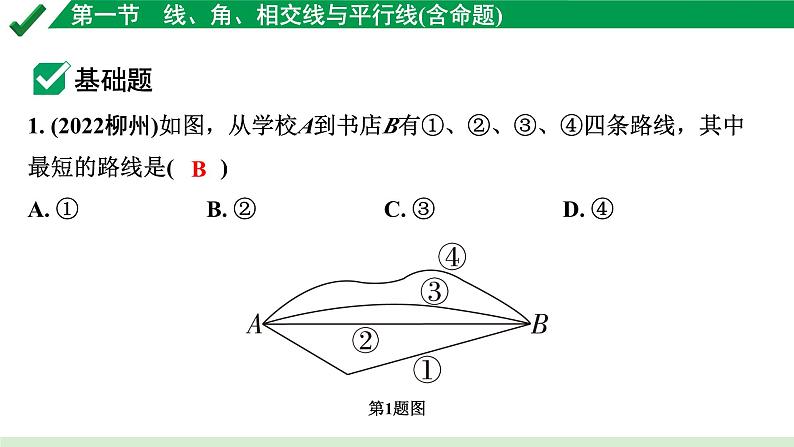 2024成都中考数学第一轮专题复习之第四章 第一节 线、角、相交线与平行线（含命题） 练习课件第2页