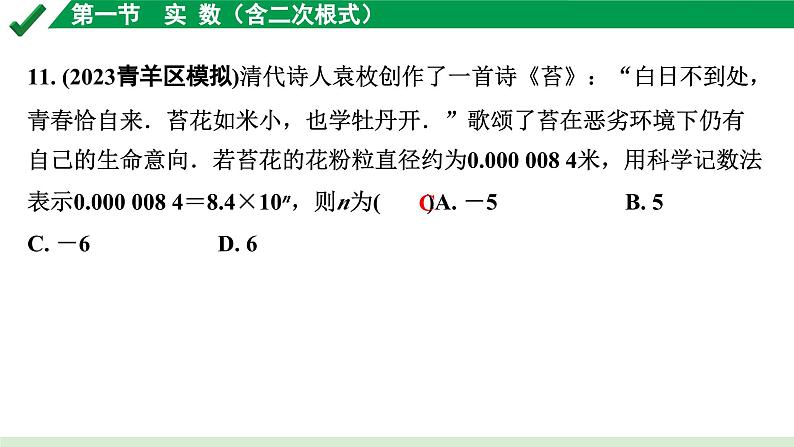 2024成都中考数学第一轮专题复习之第一章  第一节  实数（含二次根式） 练习课件第7页