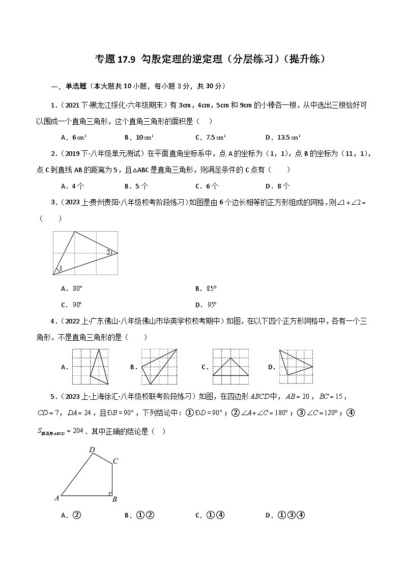 人教版八年级数学下册基础知识专题17.9 勾股定理的逆定理（分层练习）（提升练）第1页
