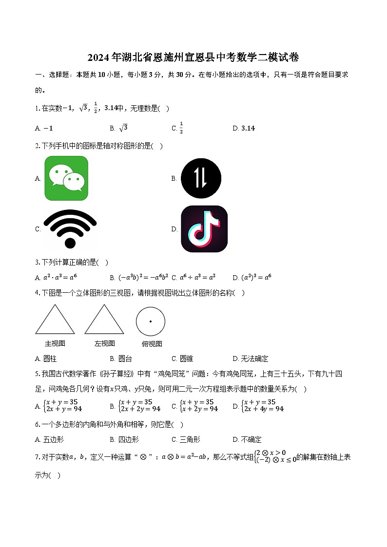 2024年湖北省恩施州宣恩县中考数学二模试卷（含解析）第1页