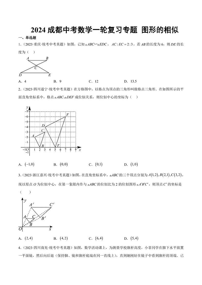 2024成都中考数学一轮复习专题 图形的相似 (含解析)第1页