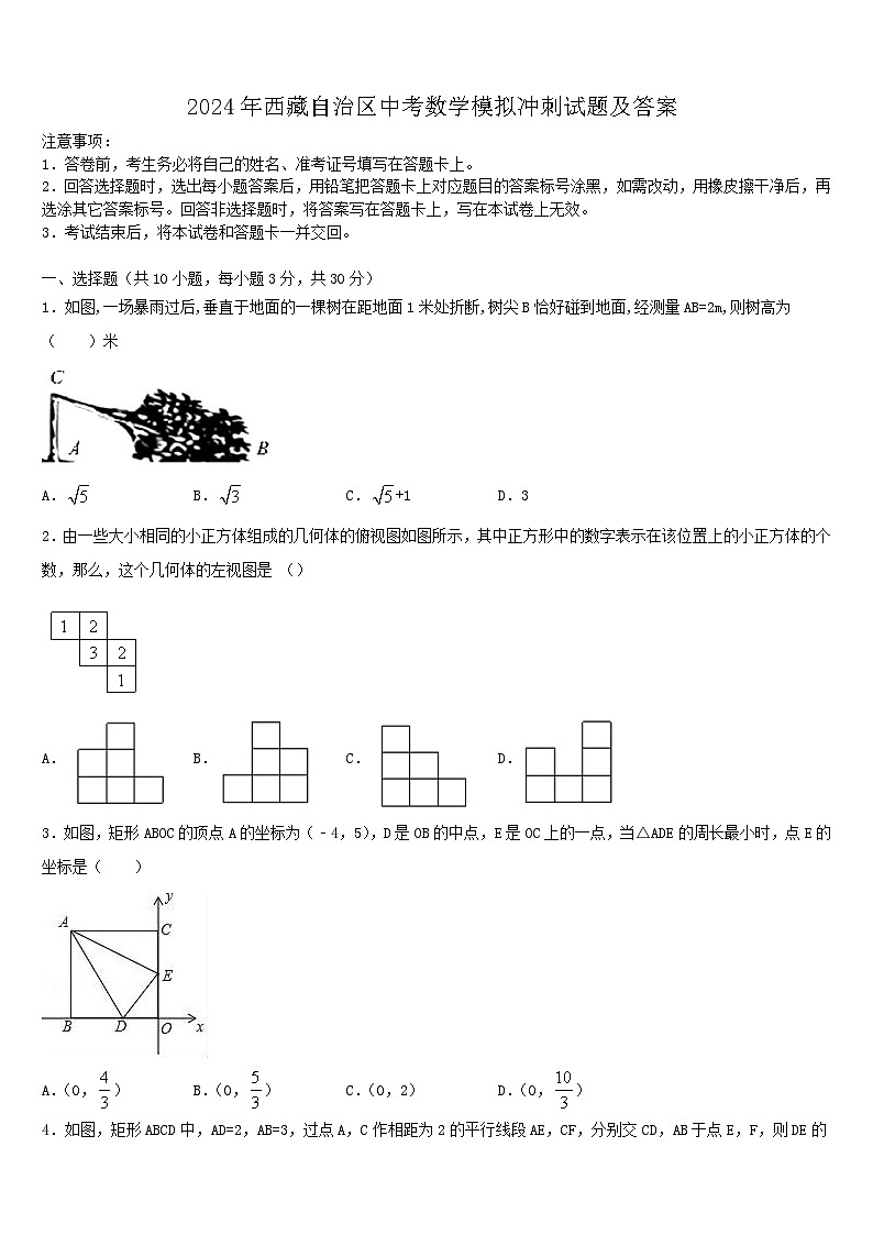 2024年西藏自治区中考数学模拟冲刺试题及答案第1页