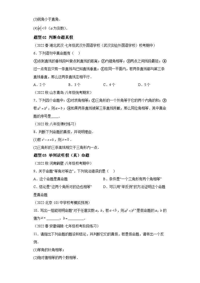 1.2 定义与命题  浙教版八年级数学上册题型讲练(含解析)第3页
