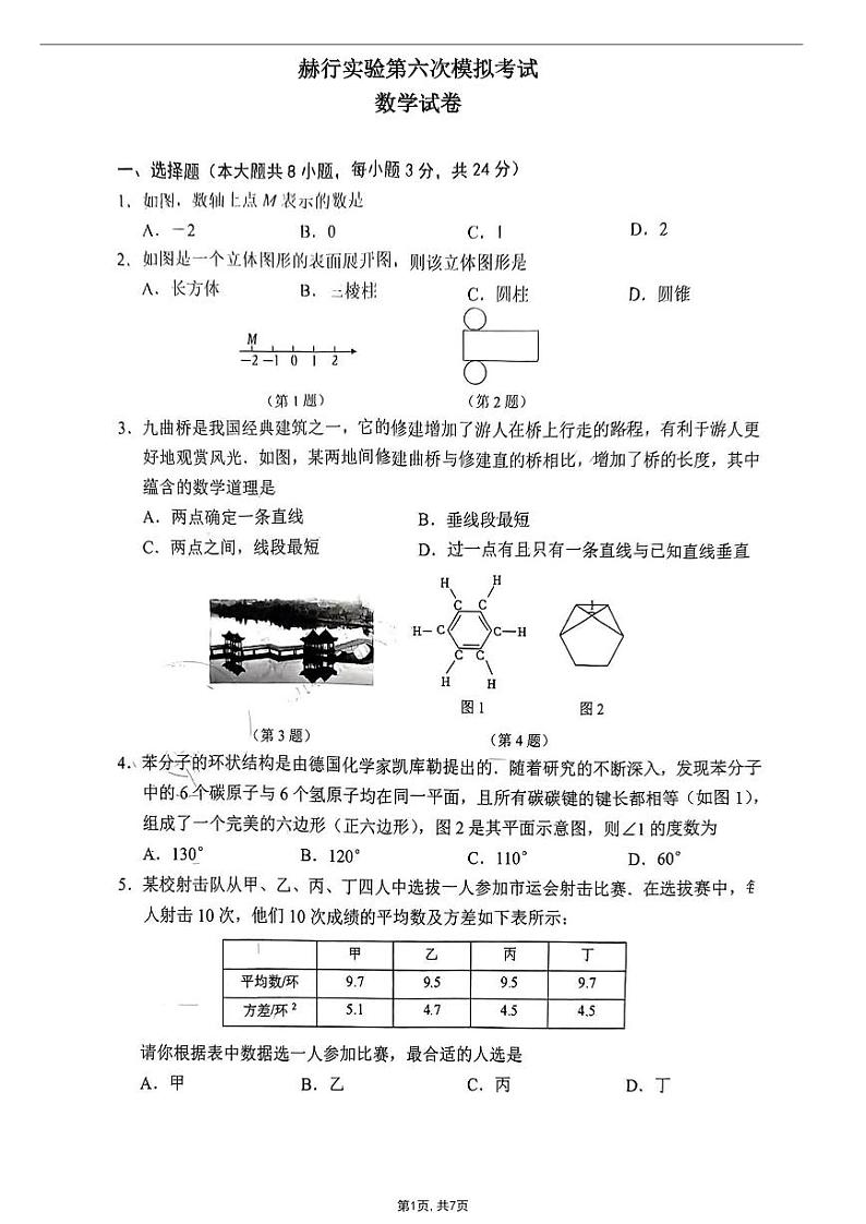 2024年吉林省长春市五十二中赫行实验学校中考六模数学试题01