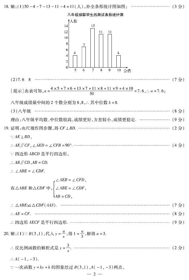 2023-2024学年下学期八年级数学期末调研试卷简易答案第2页