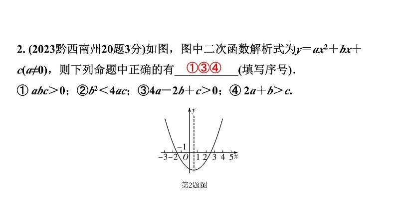 2024贵州中考数学一轮复习 第16讲 二次函数图象与系数的关系（含与一元二次方程的关系）（课件）第3页