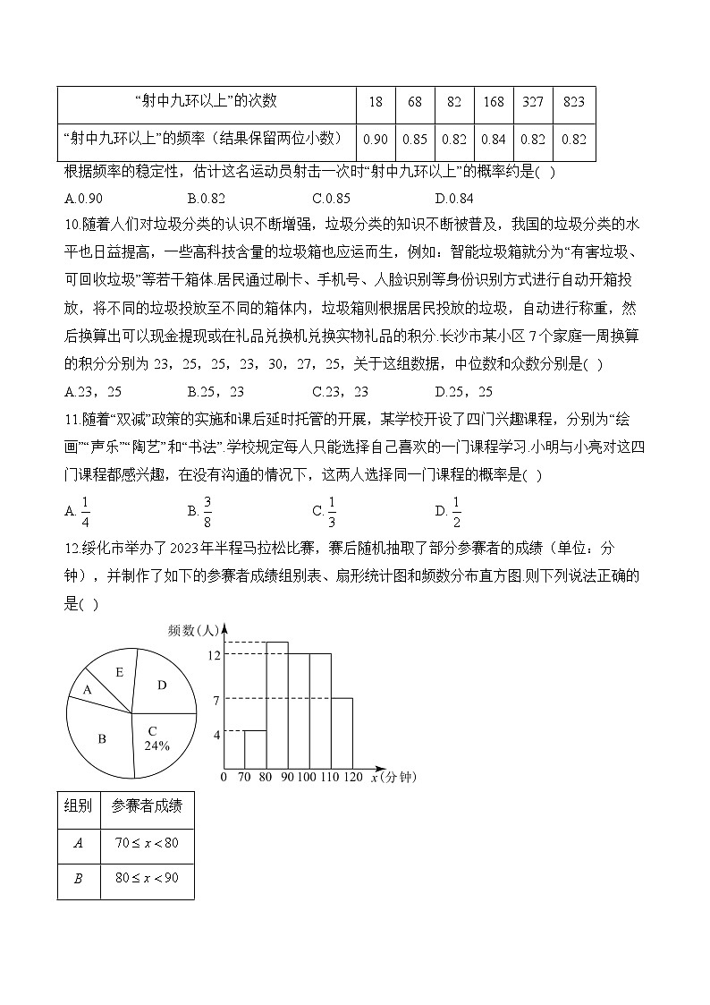 专题六 统计与概率——2024届中考数学突破热点训练营(含答案)第3页