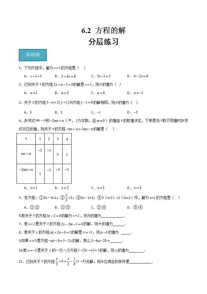 沪教版数学六年级下册6.2《方程的解》课件+分层练习01
