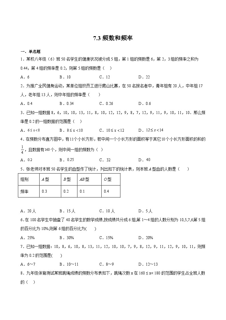 苏科版数学八年级下册7.3《频数和频率》课件+分层练习01