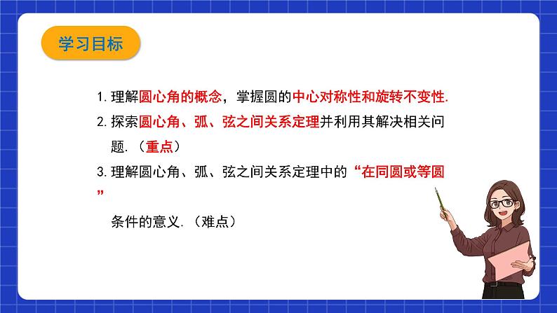 沪教版九年级数学下册27.2《圆心角、弧、弦、弦心距之间的关系》（第3课时）课件第2页