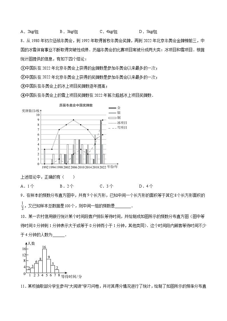浙教版数学七年级下册6.5《频数直方图》（分层练习）（原卷版）第3页