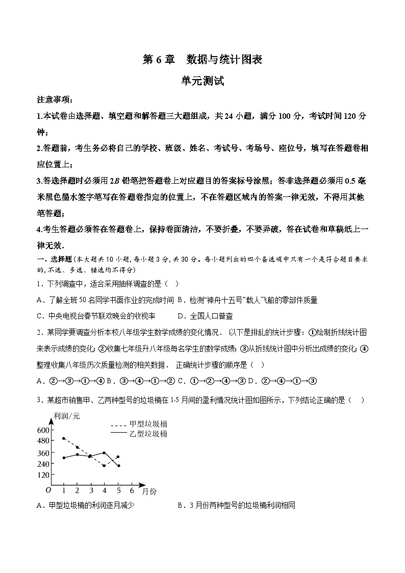 第6章 数据与统计图表（单元测试）（原卷版）第1页