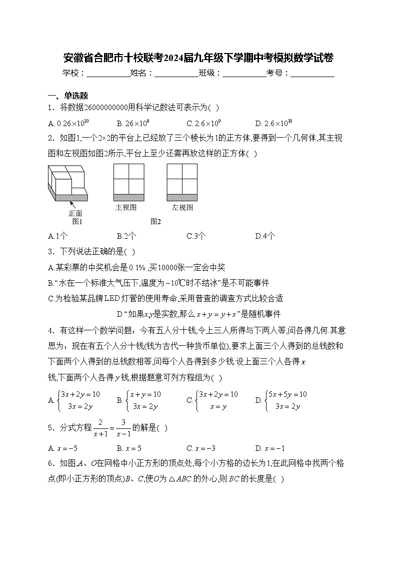 安徽省合肥市十校联考2024届九年级下学期中考模拟数学试卷(含答案)第1页