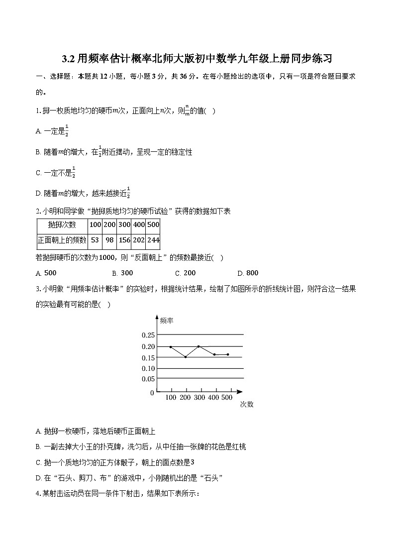 3.2用频率估计概率 北师大版初中数学九年级上册同步练习（含详细答案解析）01