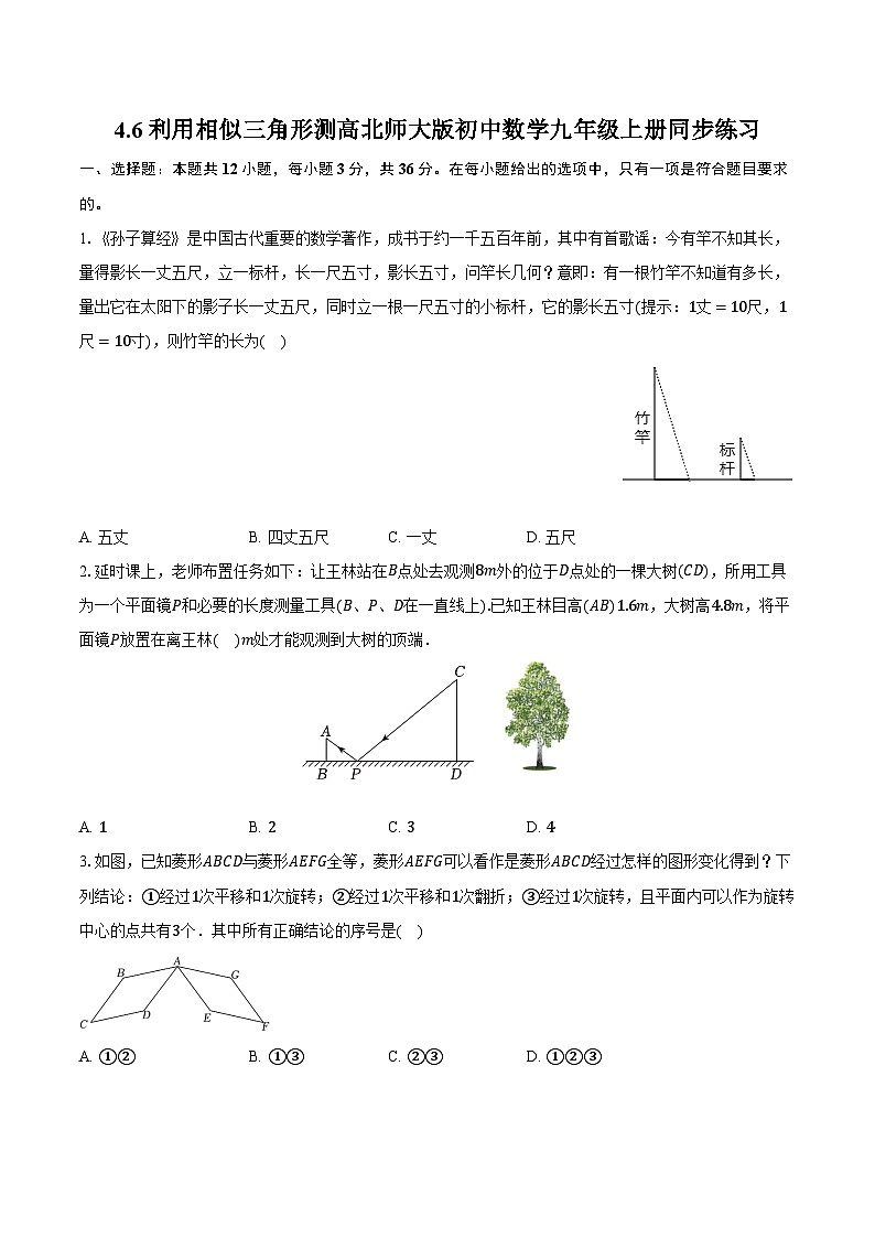 4.6利用相似三角形测高 北师大版初中数学九年级上册同步练习（含详细答案解析）01