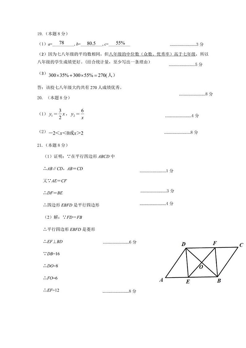 浙江宁波海曙区2024年八年级第二学期数学期末试卷+答案02