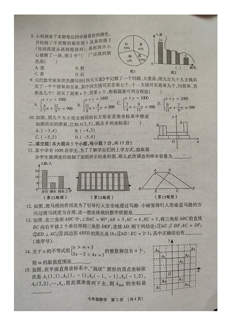 河南省 漯河市临颍县2023-2024学年下学期期末考试七年级数学试题第2页
