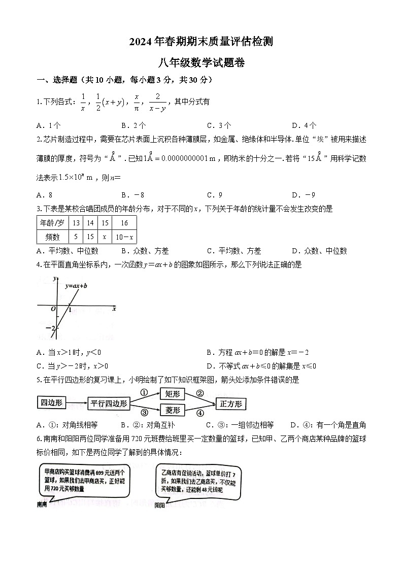 河南省南阳市2023-2024学年八年级下学期期末数学试题01