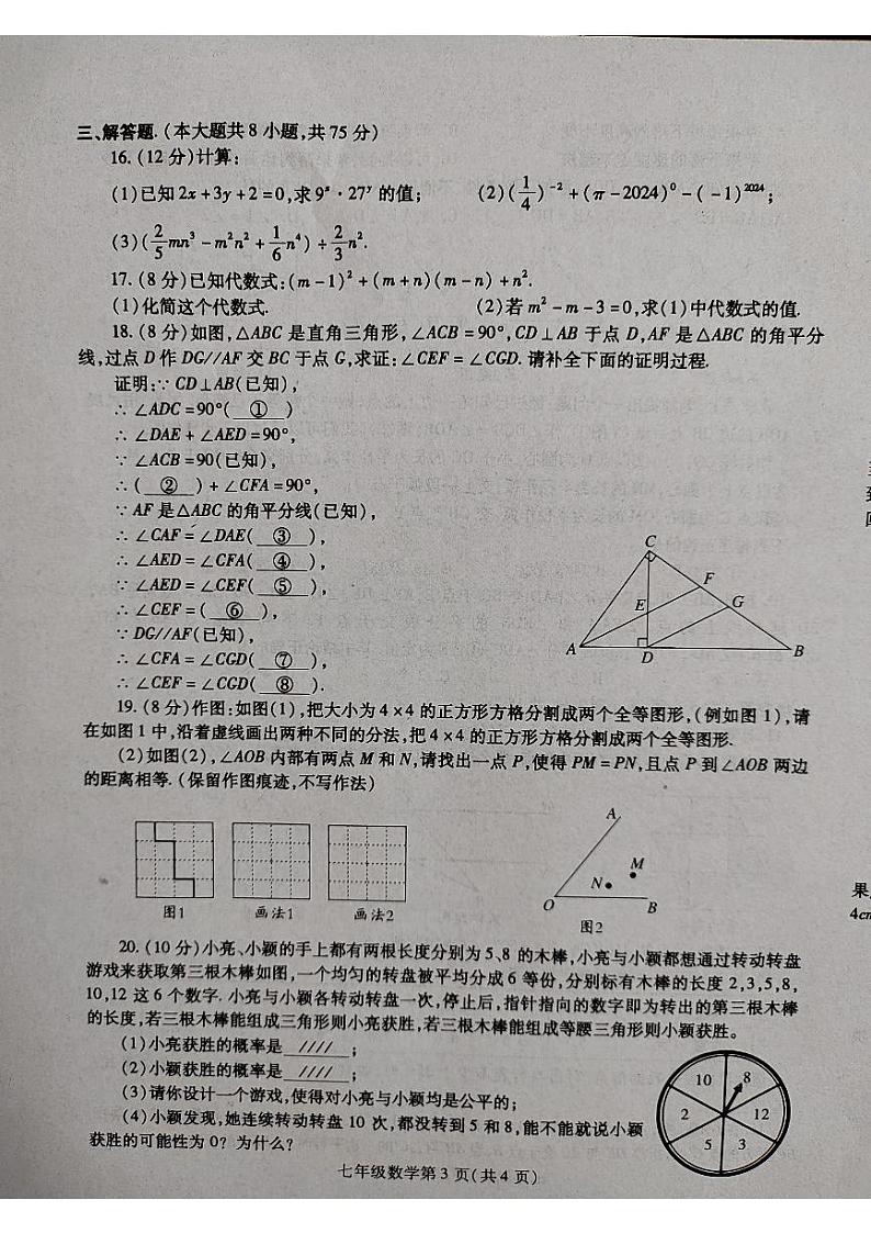 河南省平顶山市郏县2023_2024学年七年级下学期数学期末考试卷第3页