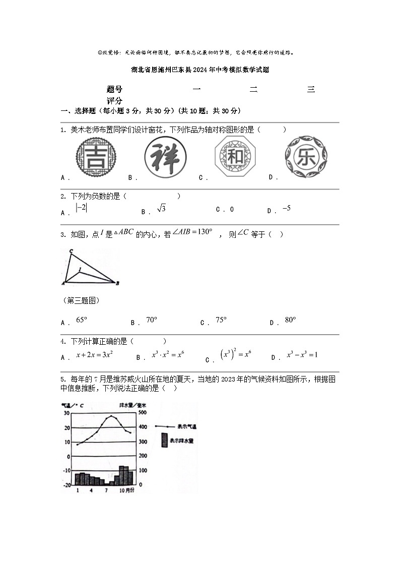 [数学]湖北省恩施州巴东县2024年中考模拟数学试题第1页