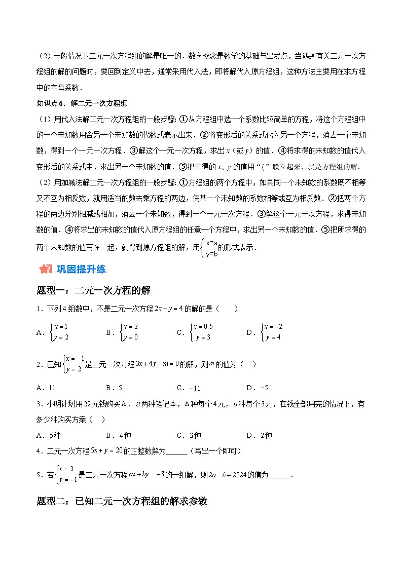 2024年七年级数学暑假培优练（人教版）-暑假作业06 解二元一次方程（组）类型题精练（原卷版+解析版）02