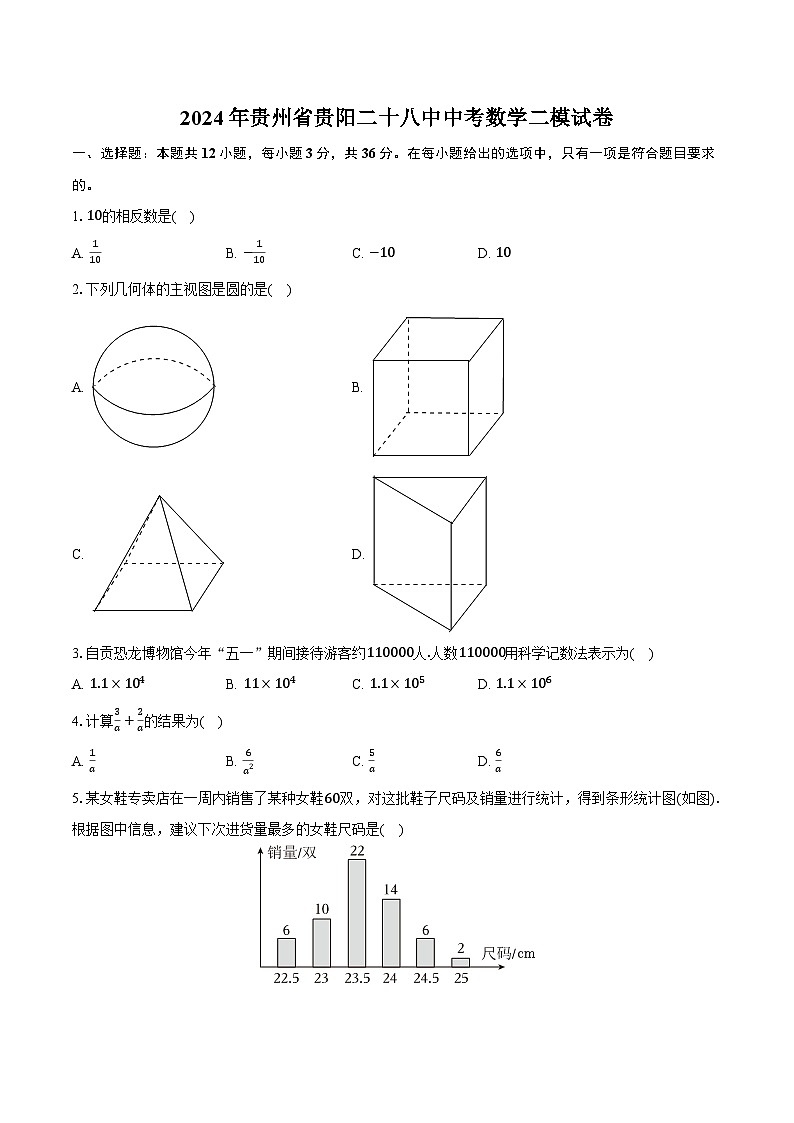 2024年贵州省贵阳二十八中中考数学二模试卷（含答案）01
