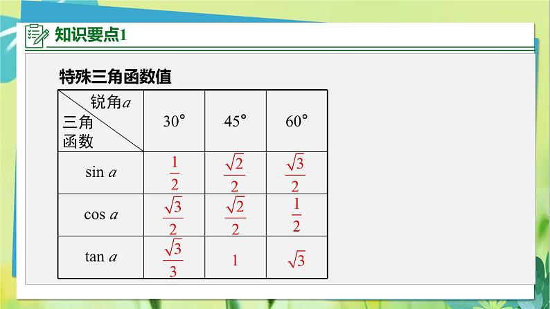 华师数学九年级上册 24.3.1 锐角三角函数 第2课时 特殊角的三角函数值 PPT课件06