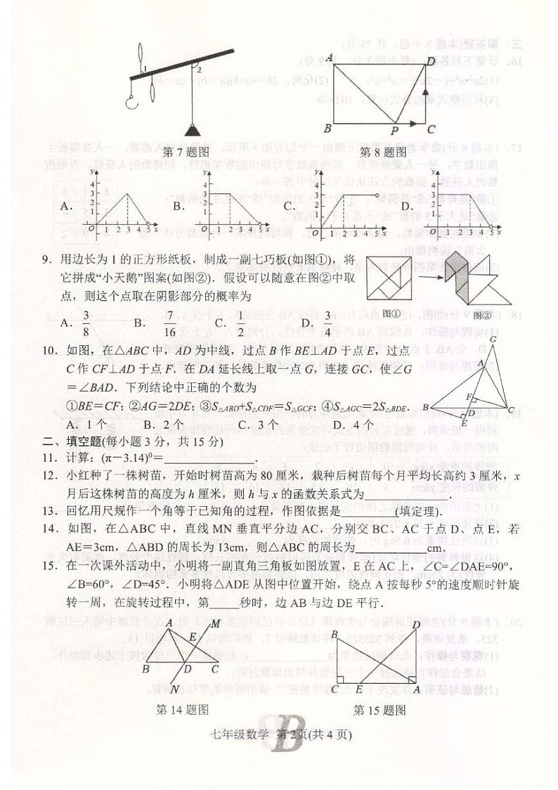 河南省宝丰县2023-2024学年第二学期期末评估试卷七年级数学第2页