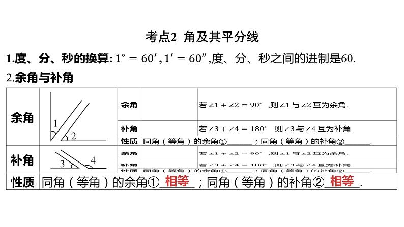 2024河南中考数学一轮知识点复习专题 线段、角、相交线与平行线 课件第3页