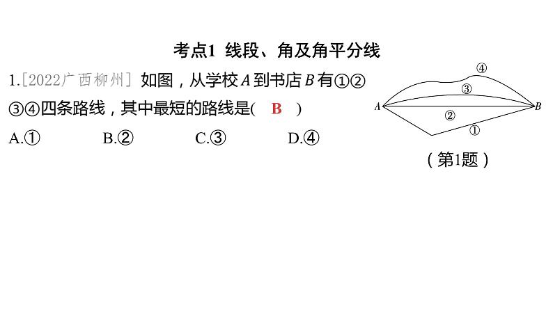 2024河南中考数学一轮知识点训练复习专题  线段、角、相交线与平行线  (课件)第2页